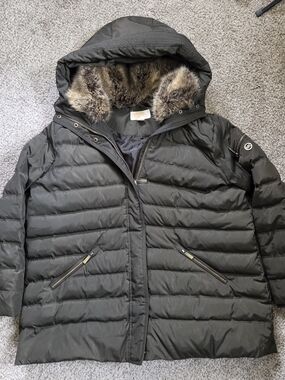 Michael Kors Olive Green Down Faux Fur Puffer Jacket Parka Coat Plus Size 2X